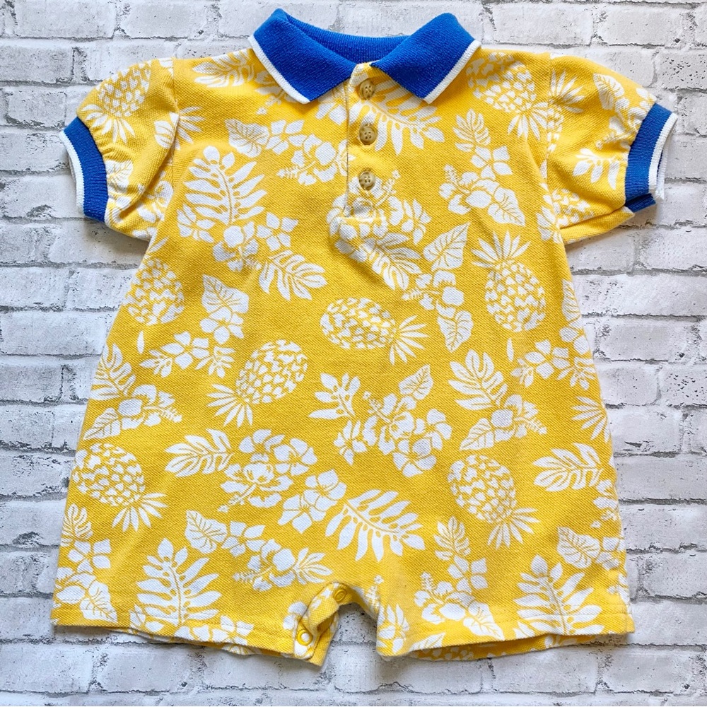 Vintage Hartstrings Yellow Tropical Pineapple Baby Romper